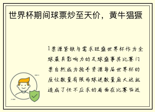 世界杯期间球票炒至天价，黄牛猖獗